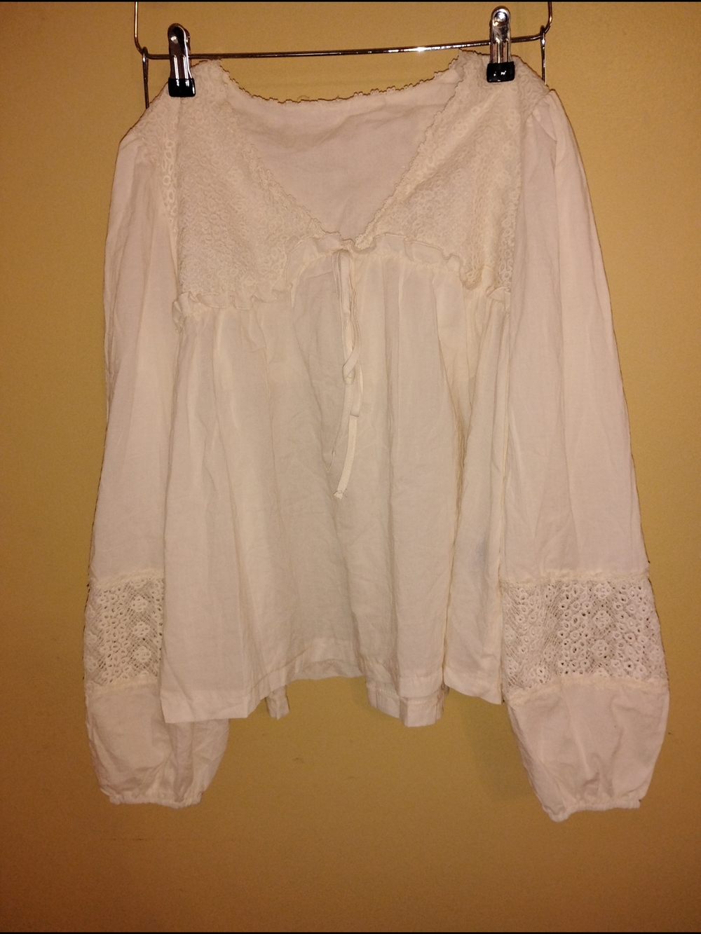 Women's Cream Lace Trim Peasant Top